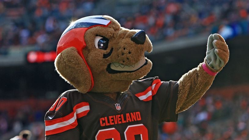 CLEVELAND, OH - OCTOBER 18: Chomps mascot of the Cleveland Browns against the Denver Broncos at Cleveland Browns Stadium on October 18, 2015 in Cleveland, Ohio. Broncos defeated Browns 26-23.  (Photo by Andrew Weber/Getty Images)