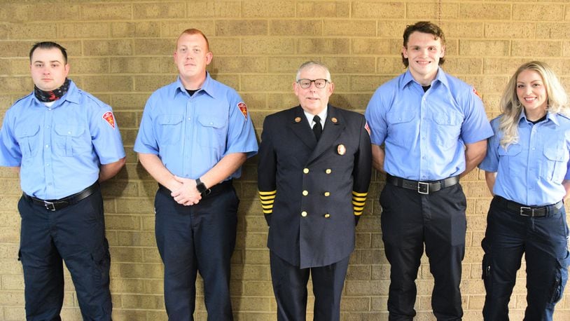 West Carrollton Fire Department swore in four full-time firefighter/EMTs on Tuesday, April 13, 2021. The new hires, Dennis Mays, Kyle Norman, Michael VanSkoyck and Mikayla Zonker, have previously worked for the department on a part-time basis.