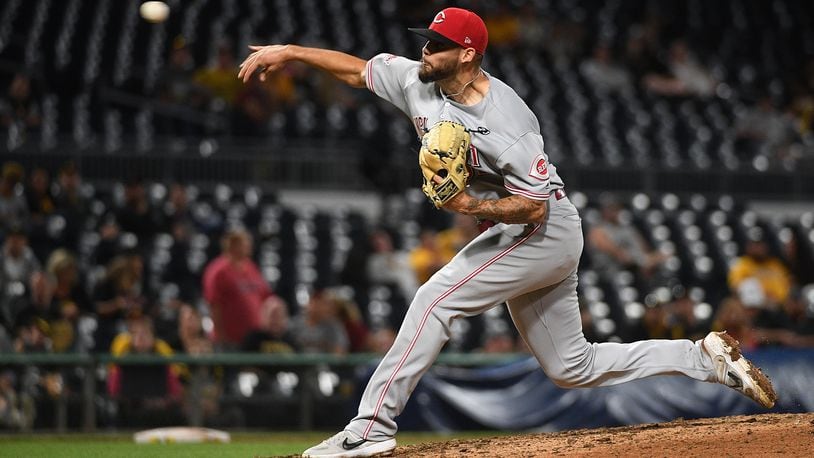 PITTSBURGH, PA - SEPTEMBER 28: R.J. Alaniz #32 of the Cincinnati Reds delivers a pitch in the twelfth inning during the game against the Pittsburgh Pirates at PNC Park on September 28, 2019 in Pittsburgh, Pennsylvania. (Photo by Justin Berl/Getty Images)