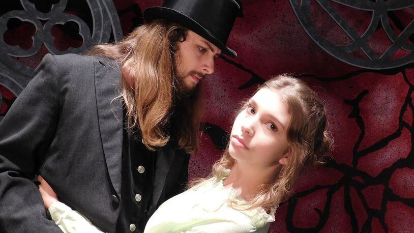 Leo Santucci as Dracula and Sydney Baker as Lucy are featured in Sinclair Community College’s production of “Dracula” slated Oct. 21-29 in Blair Hall Theatre. Sinclair is staging Steven Dietz’s adaptation of Bram Stoker’s classic 1897 novel. CONTRIBUTED