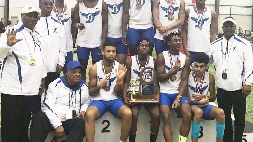 The Dunbar boys won their fifth straight combined Divisions II-III state indoor track and field team title at Spire Academy in Geneva last weekend. CONTRIBUTED PHOTO