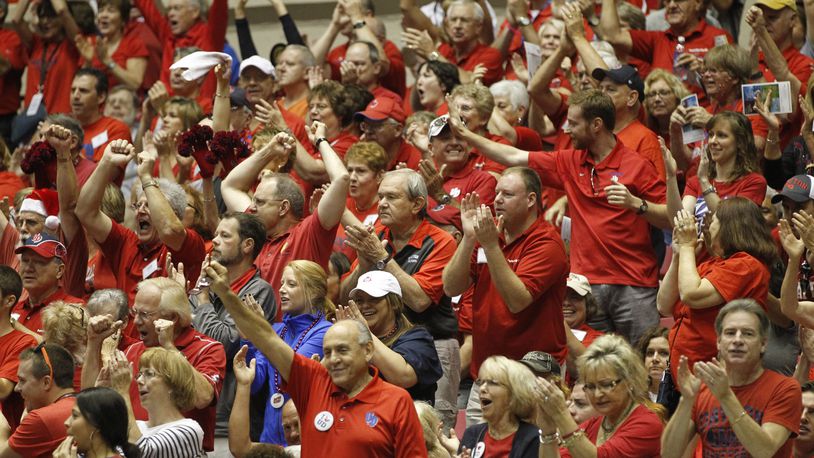 Dayton fans cheer during a game against Texas A&M in the first round of the Puerto Rico Tip-Off on Thursday, Nov. 20, 2014, at Coliseo Roberto Clemente in San Juan, P.R. David Jablonski/Staff