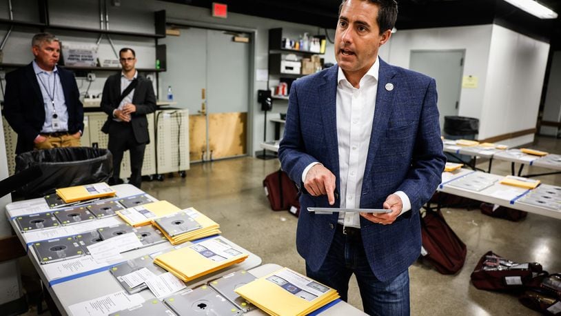 Ohio Secretary of State Frank LaRose tours the Montgomery County Board of Election on election eve May 2, 2022. JIM NOELKER/STAFF