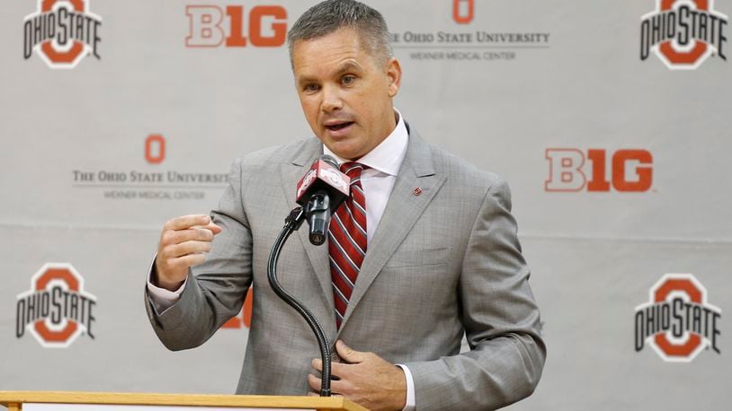 Chris Holtmann answers questions during a news conference naming him the new men’s head basketball coach at Ohio State, Monday, June 12, 2017, in Columbus, Ohio. (AP Photo/Jay LaPrete)