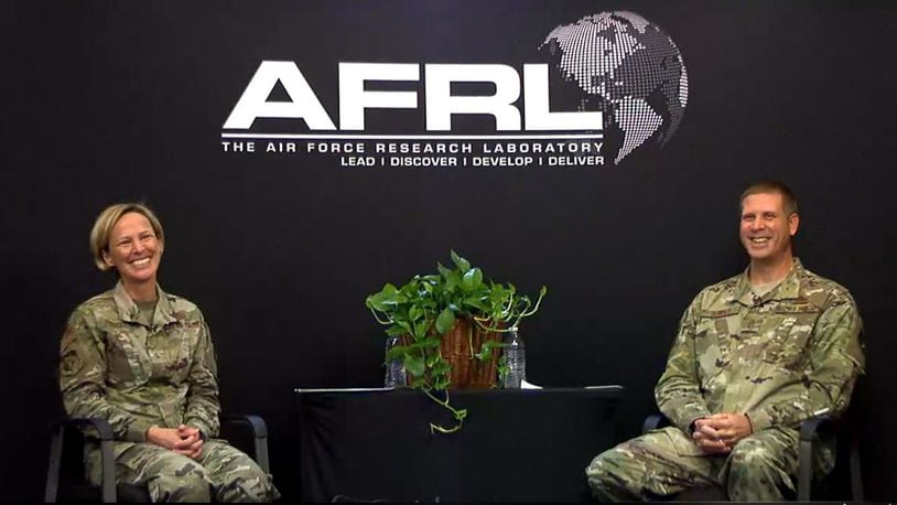 Brig. Gen. Heather Pringle, Air Force Research Laboratory commander, and Chief Master Sgt. Kennon Arnold, AFRL command chief, addressed questions during an AFRL virtual town hall event streamed live on AFRL’s Facebook page in August. (Courtesy photo)