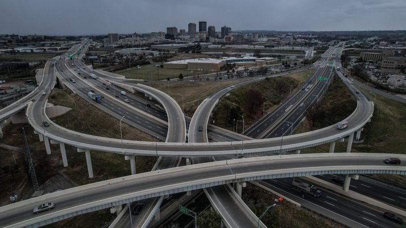 Holiday travel in Ohio is expected to be near pre-pandemic levels. In Ohio, 1.9 million will be traveling on the roadways. This is a drone photo of the convergence of U.S. 35 and Interstate 75 with the city of Dayton in the background. JIM NOELKER/STAFF