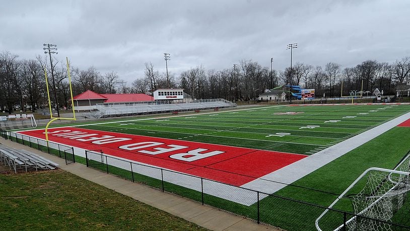 A private fundraising effort by the Tipp Pride Association has paid for new turf and a new concession/restrooms/storage building at the Tippecanoe High School Stadium at City Park. MARSHALL GORBY\STAFF