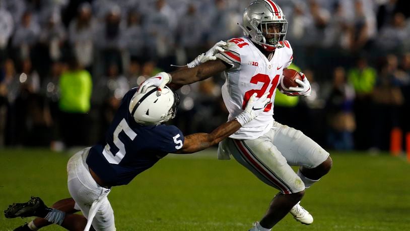 STATE COLLEGE, PA - SEPTEMBER 29: Parris Campbell #21 of the Ohio State Buckeyes rushes against Tariq Castro-Fields #5 of the Penn State Nittany Lions on September 29, 2018 at Beaver Stadium in State College, Pennsylvania. (Photo by Justin K. Aller/Getty Images)