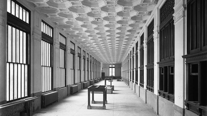 Interior lobby of The Old Post Office Building during construction, undated. PHOTO / From the collections of Dayton History