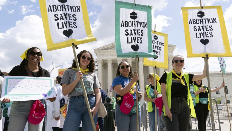 Abortion rights activists rally outside the Supreme Court, Wednesday, April 24, 2024, in Washington. (AP Photo/Jose Luis Magana)