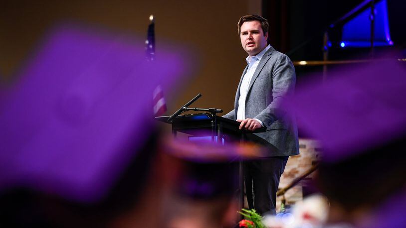 J.D. Vance offers his advice to the Middletown High School graduating class of 2017 during their commencement ceremony May 23. NICK GRAHAM/STAFF