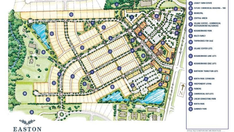 This is the latest map submitted by the developers of the Easton Farm project to the city of Springboro. The Springboro Planning Commission will consider final approval for the rezoning request and the general preliminary plan at its meeting Wednesday. CONTRIBUTED