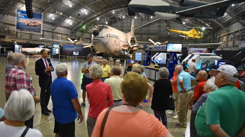 Jim Blackman, a docent at the National Museum of the U.S. Air Force, gives a guided tour of the museum’s Korean War and Southeast Asia War Galleries. CONTRIBUTED