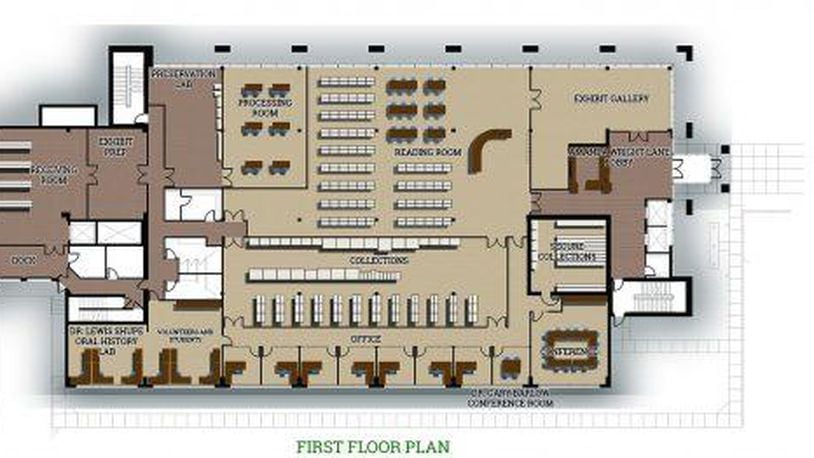 A view of plans of the future Wright State archives center.