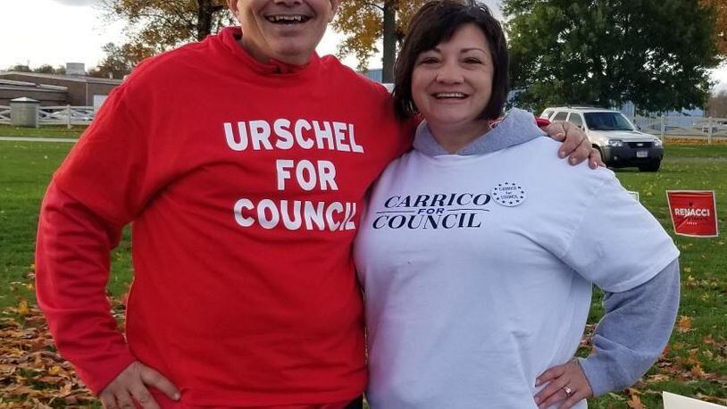 William Urschel (left) stand with Billy Carrico, who came in second as a write-in candidate, during election day in November. CONTRIBUTED