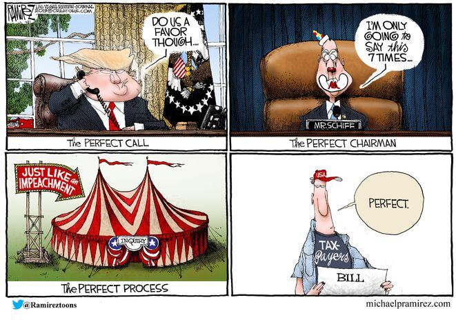 Week in cartoons: Impeachment hearings, Colin Kaepernick and more