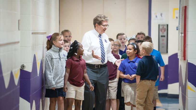 Head of School John Gredy talks to Dayton Christian students. CONTRIBUTED PHOTO