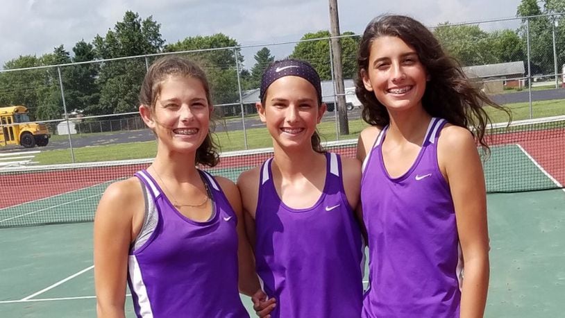 Eaton’s sister act — (from left) Tess, Grace and Sophia Murphy — are the top three singles players for the Eagles. CONTRIBUTED