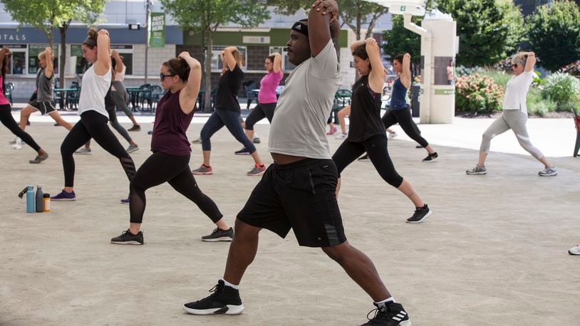 Zumba in the Park is one of the many free fitness options offered at RiverScape MetroPark throughout the spring and summer - CONTRIBUTED
