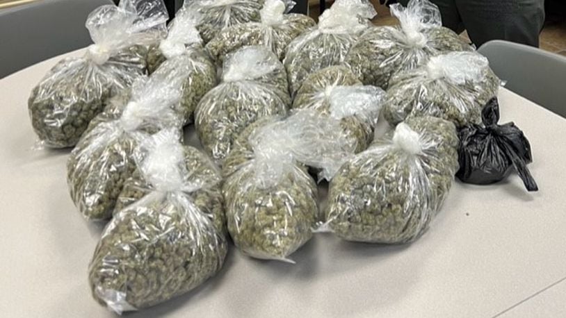 The Miami County Sheriff's Office said that deputies found about 13 pounds of marijuana in a suitcase during a traffic stop late Sunday | Photo courtesy of Miami County Sheriff's Office