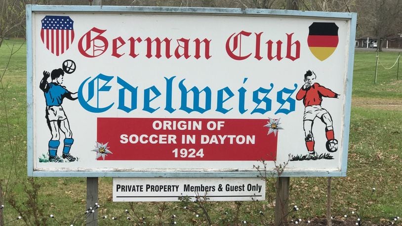 Sign announcing the historic German Club Edelweiss which sits on 10 acres along the Stillwater River on the east edge of Englewood. Tom Archdeacon/CONTRIBUTED