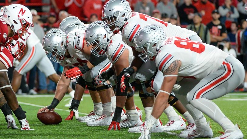 LINCOLN, NE - SEPTEMBER 28: Center Josh Myers #71 of the Ohio State Buckeyes readies to snap the ball against the Nebraska Cornhuskers at Memorial Stadium on September 28, 2019 in Lincoln, Nebraska. (Photo by Steven Branscombe/Getty Images)