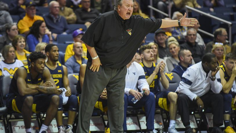 West Virginia head coach Bob Huggins argues a call during action Friday, Nov. 1, 2019 against Duquesne at the WVU Coliseum. Dale Sparks/All-Pro Photography