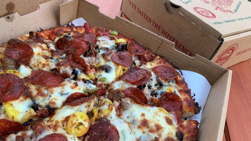 Gionino’s Best Pizza has a generous combination of pepperoni, sausage, ground beef, mushrooms, onions, green peppers, bacon, black olives and banana peppers. CONTRIBUTED/ALEXIS LARSEN