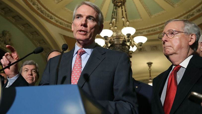 WASHINGTON, DC - NOVEMBER 14: Sen. Rob Portman (R-OH) speaks to reporters about the Senate Republican tax bill, after attending the Senate GOP policy luncheon, at U.S. Capitol on Nov. 14, 2017, in Washington, D.C. (Photo by Mark Wilson/Getty Images)