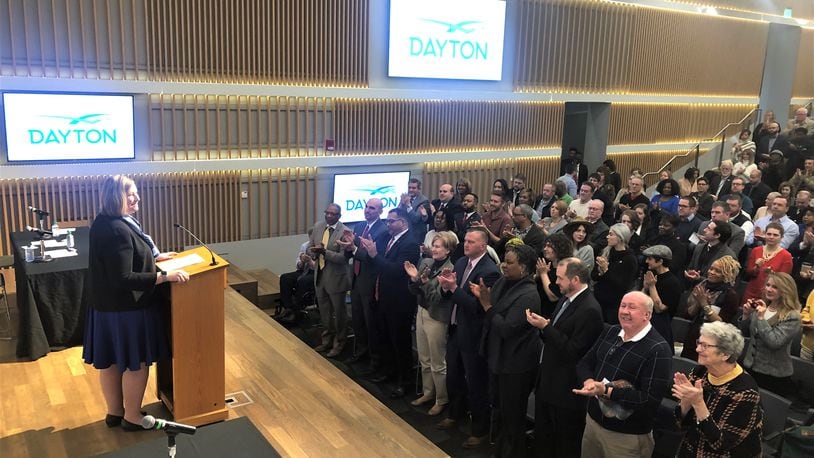 Dayton Mayor Nan Whaley on Wednesday gave her seventh State of the City address at the Dayton Metro Library. CORNELIUS FROLIK / STAFF