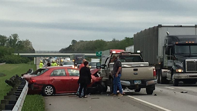 Emergency crews responded to a two-vehicle crash on Interstate 75 south Monday morning between the Middletown and Monroe exits. RICK MCCRABB/STAFF