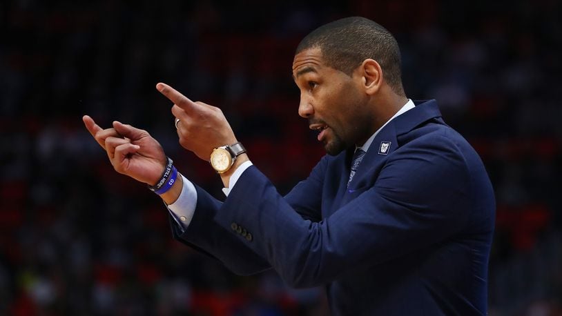 Butler coach LaVall Jordan reacts during the first half against the Purdue Boilermakers in the second round of the 2018 NCAA Men's Basketball Tournament at Little Caesars Arena on March 18, 2018 in Detroit, Michigan.  (Photo by Gregory Shamus/Getty Images)
