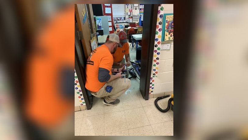 Bellbrook Fence Company is donating labor to install hundreds of Anchorman locks on elementary classroom doors in the Beavercreek district. CONTRIBUTED