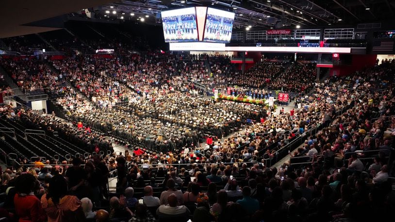Sinclair Community College awarded more than 8,400 degrees Friday night during a graduation ceremony in the University of Dayton Arena. More than 1,500 students will be the first in their family to get a college degree, according to Sinclair. (CONTRIBUTED)