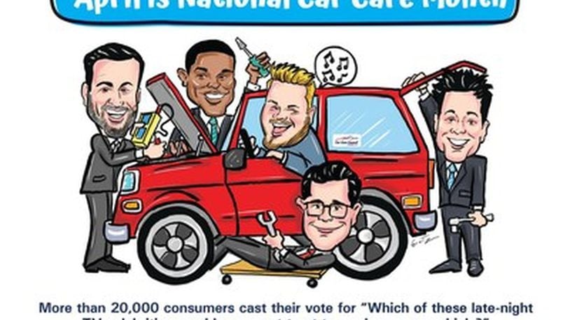 In a poll of over 22,000 car owners, Jimmy Kimmel was chosen as the late-night host most trusted to work on their cars. Car Care Council graphic
