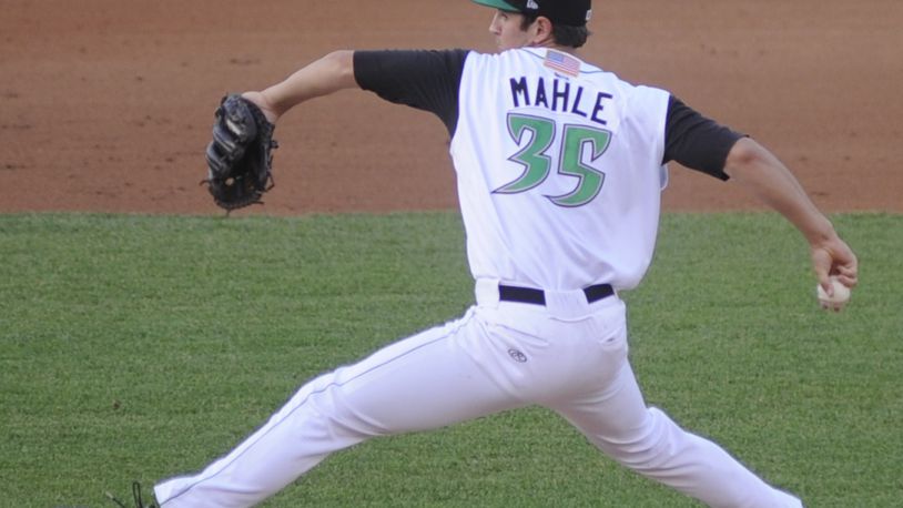 Dragons starter Tyler Mahle scattered three hits over seven innings and struck out a career nine. The Dragons defeated the visiting Great Lakes Loons 3-1 at Dayton’s Fifth Third Field on Monday, May 18, 2015. MARC PENDLETON / STAFF