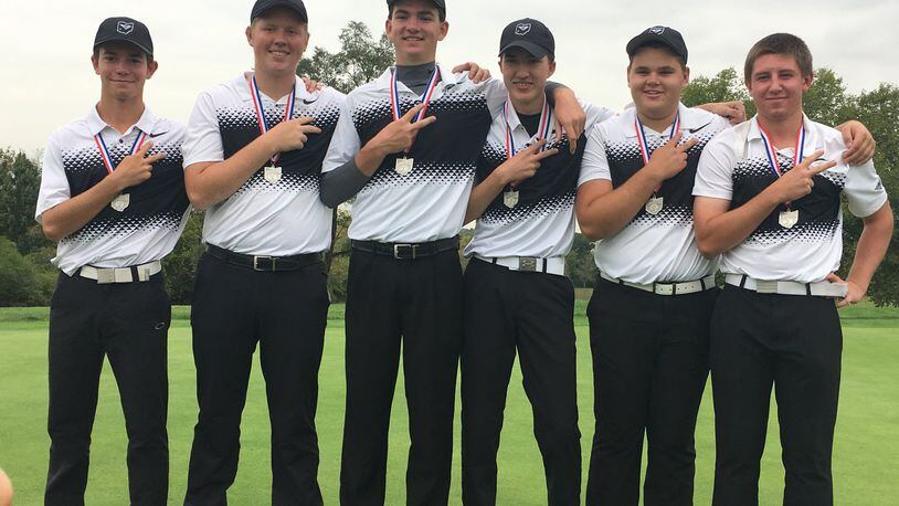 The Lakota East boys golf team signals its second straight Division I state berth Thursday after finishing second in the district tournament at Glenview Golf Course in Springfield Township. RICK CASSANO/STAFF