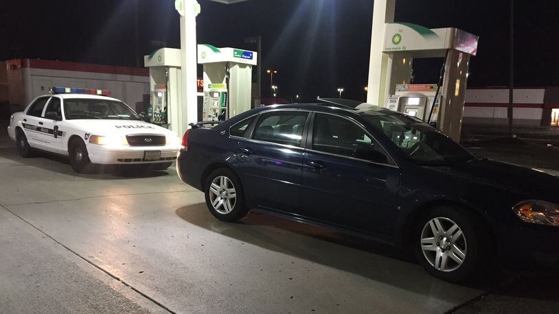 The suspected hit-and-run driver of a black four-door sedan that struck a Wittenberg University officer Thursday night, Dec. 1, 2016, was arrested at a BP station in Springfield. (Eric Higgenbotham/Staff)
