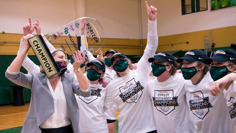 The Wright State volleyball team defeated UIC on Saturday to win the Horizon League tournament at McLin Gymnasium. Joe Craven/Wright State Athletics