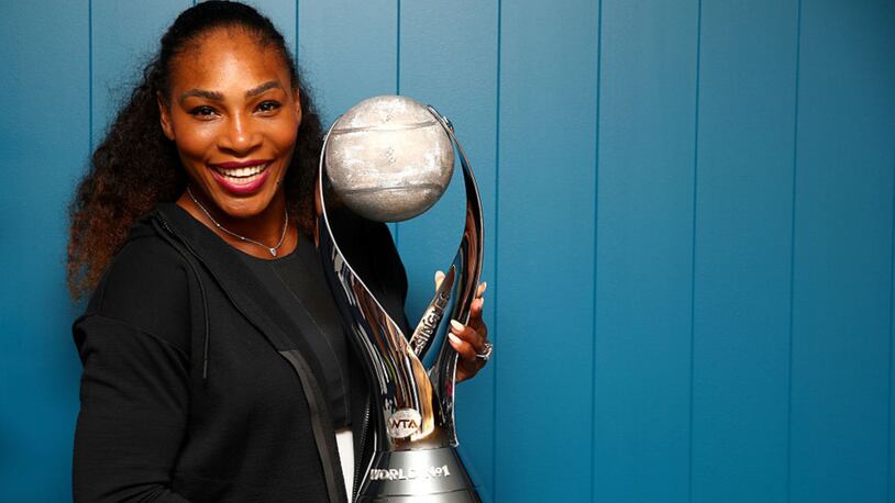 MELBOURNE, AUSTRALIA - JANUARY 28: Serena Williams of the United States poses with the WTA world No.1 trophy after winning the Women's Singles Final against Venus Williams of the United States on day 13 of the 2017 Australian Open at Melbourne Park on January 28, 2017 in Melbourne, Australia.  (Photo by Clive Brunskill/Getty Images)