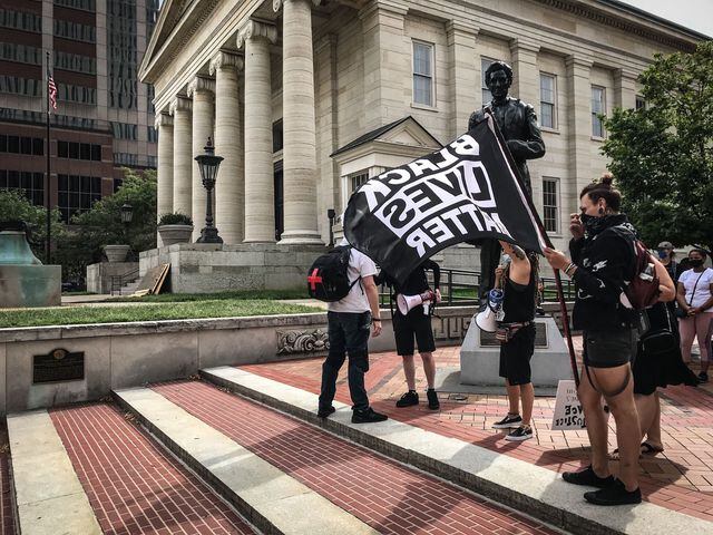 Demonstrators in downtown Dayton to protest Jacob Blake shooting