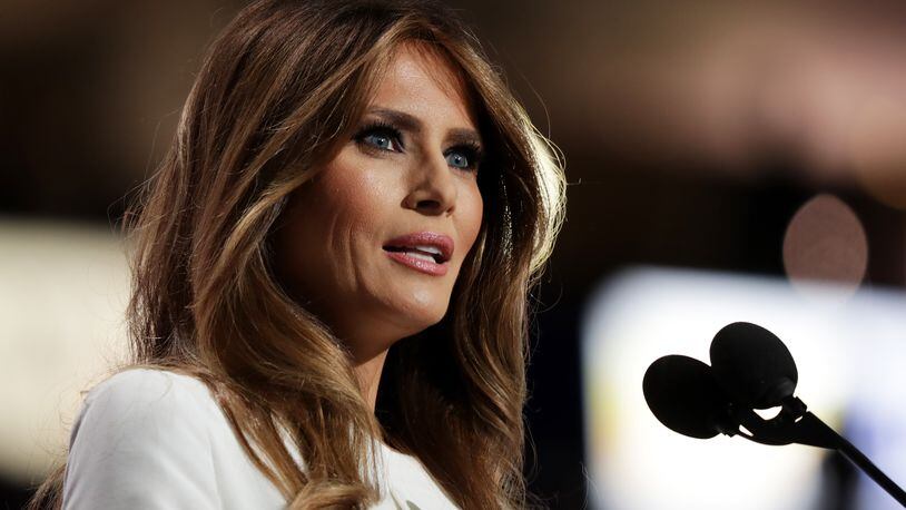 CLEVELAND, OH - JULY 18: Melania Trump, wife of Presumptive Republican presidential nominee Donald Trump, delivers a speech on the first day of the Republican National Convention on July 18, 2016 at the Quicken Loans Arena in Cleveland, Ohio. Melamoa Trump was criticsized on  July 18 for allegedly plagarising First Lady Michelle Obama's 2007 Dempcratic National Convention. (Photo by Chip Somodevilla/Getty Images)