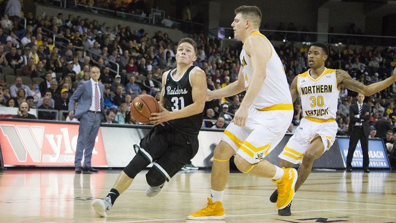 Wright State’s Cole Gentry drives to the basket during the Raiders’ 84-81 win at NKU on Jan. 11. ALLISON RODRIGUEZ/CONTRIBUTED PHOTO
