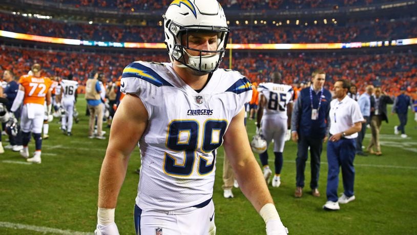 Los Angeles Chargers defensive end Joey Bosa leaves the field following the game against the Denver Broncos at Sports Authority Field at Mile High.