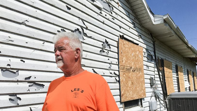 Les Vaughn of Harrison Twp. has not registered for FEMA. Despite not knowing for sure, Vaughn believes insurance will cover all the costs of repairing his damaged house and rebuilding three garages he lost during Memorial Day tornadoes. “If I don’t need it … I don’t ask for it,” he said. CHRIS STEWART / STAFF