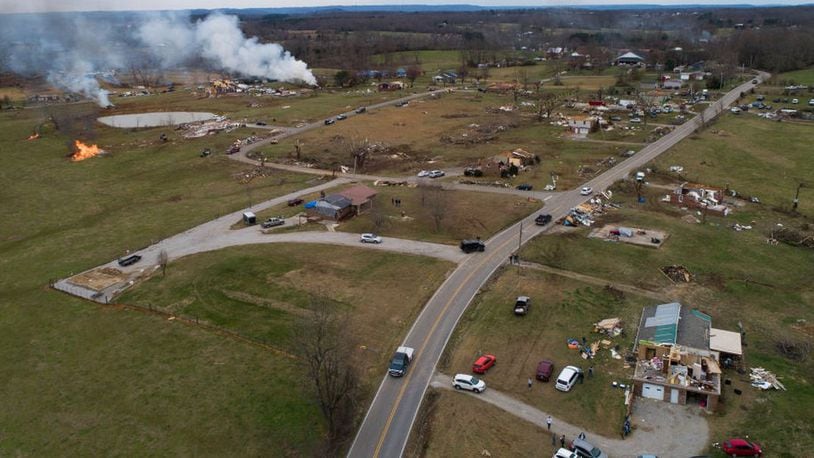 COOKEVILLE, TN - MARCH 04: An aerial view of tornado damage cleanup on March 4, 2020 in Cookeville, Tennessee. A tornado passed through the Nashville area early Tuesday morning which left Putnam County with 18 killed and 38 unaccounted for. (Photo by Brett Carlsen/Getty Images) (Brett Carlsen/Getty Images)