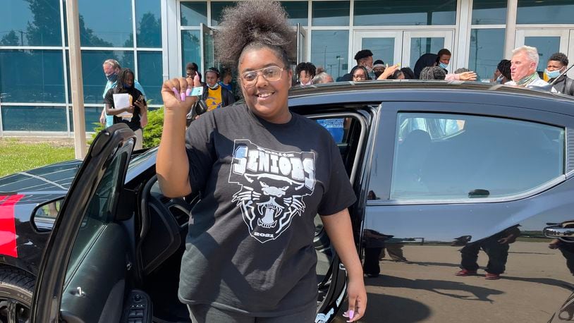 Dayton Public Schools student Brionna Watts, a culinary arts senior at David H. Ponitz Career Technology Center, won a 2013 Dodge Avenger in Friday’s “In It To Win It” drawing. CONTRIBUTED