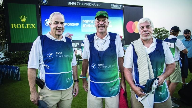 Joe Desch, center, and his brothers at the Pro Am at the BMW Championship at Caves Valley Golf Club in Owings Mills Maryland on Wednesday August 25, 2021
©WGAESF/Charles Cherney Photography