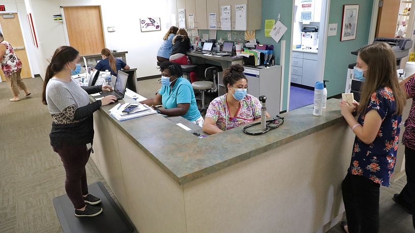 The nurses station in the family clinic at The Rocking Horse Center Tuesday. BILL LACKEY/STAFF