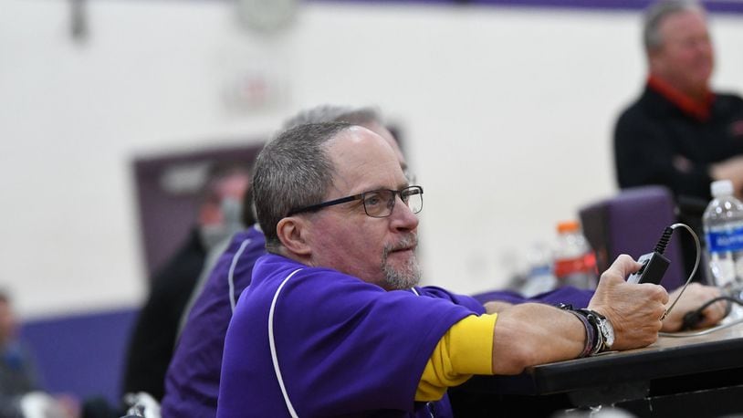 Jim Pugh, a 1979 Bellbrook High School grad, recently was honored for 40 years of service at the school. Pugh’s biggest role has been with the girls basketball team. Thursday’s game at Monroe is his 910th with the program. Nick Falzerano/CONTRIBUTED